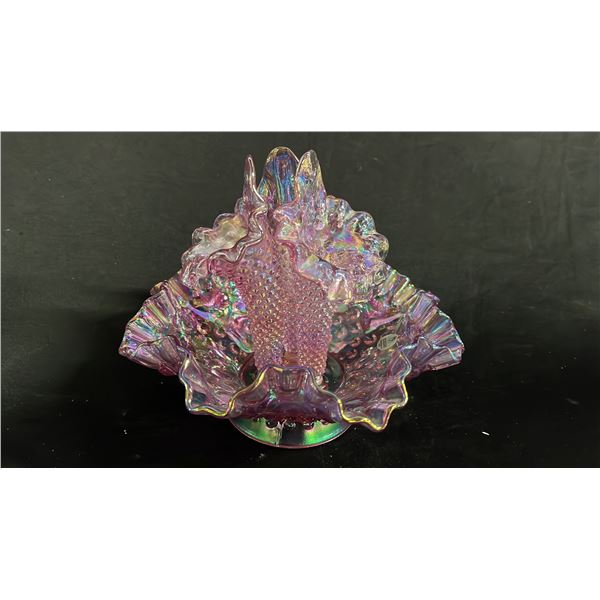 FENTON IRIDESCENT PINK ART GLASS EPERGNE 9" WIDE