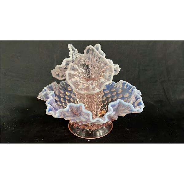 FENTON PINK ART GLASS EPERGNE 8" WIDE