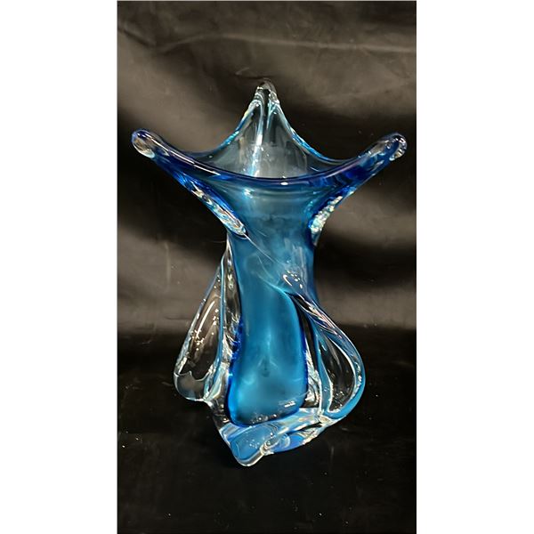 CHATEAU CANADA BLUE ART GLASS VASE 11" TALL