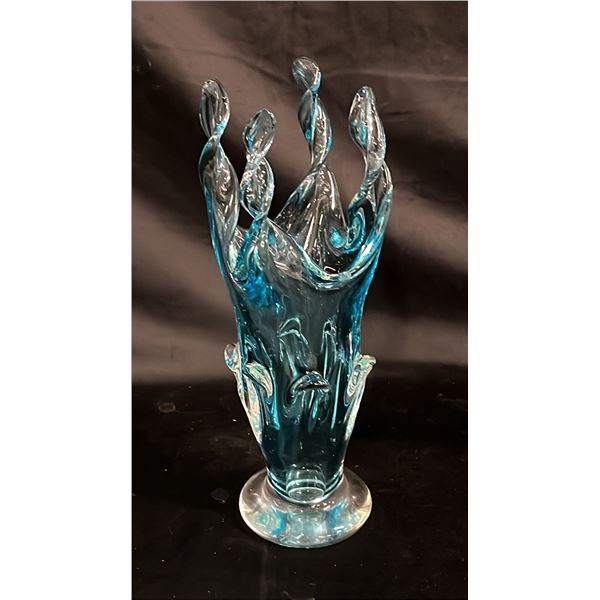 BLUE ART GLASS VASE 13.5" TALL