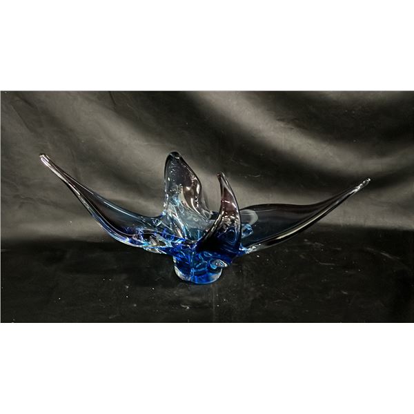 PURPLE TO BLUE ART GLASS CONSOLE BOWL 17.5" WIDE