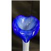 Image 3 : BLUE SWUNG GLASS JACK-IN-THE-PULPIT VASE: 15" TALL