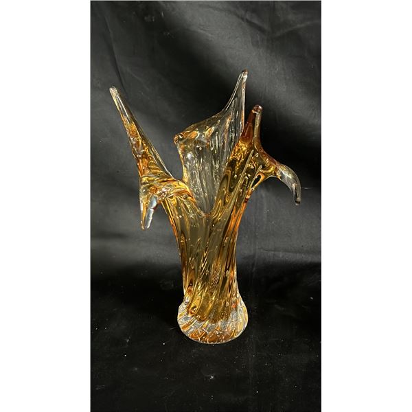 AMBER ART GLASS VASE 10" TALL