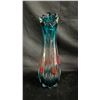 Image 1 : VINTAGE BLUE & ORANGE RIBBED ART GLASS VASE 13" TALL