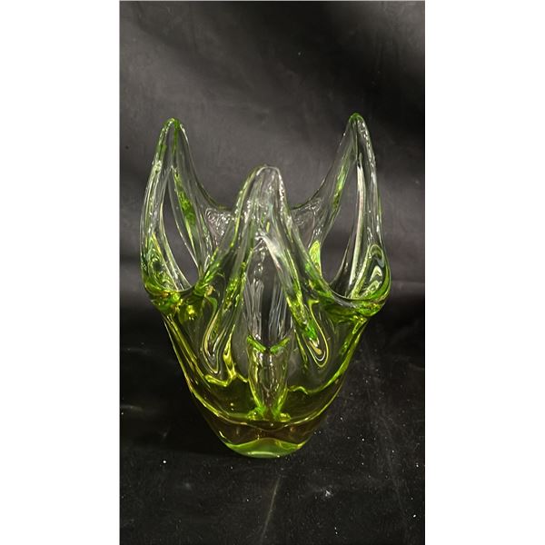 CZECH GREEN ART GLASS VASE 7" TALL