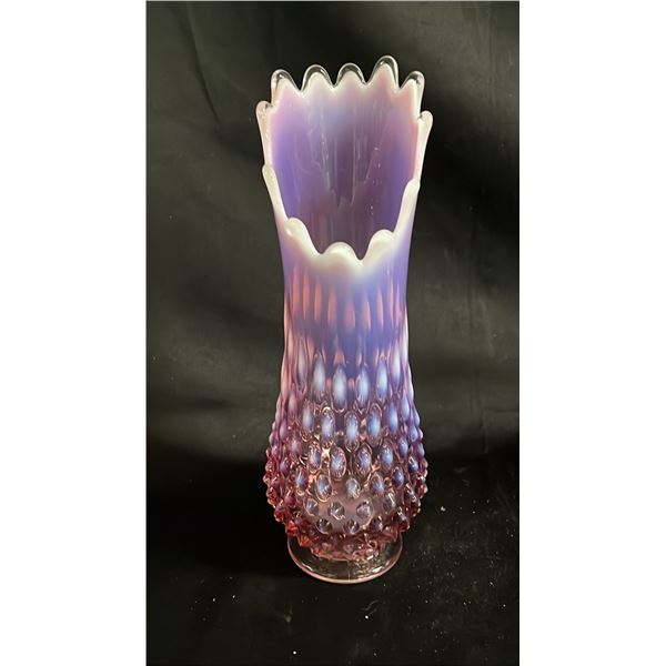 FENTON PLUM OPALESCENT HOBNAIL SWUNG GLASS VASE 9.5" TALL.