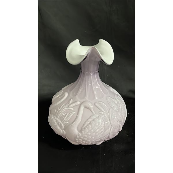 FENTON WHITE & LAVENDER EMBOSSED VASE 8" TALL