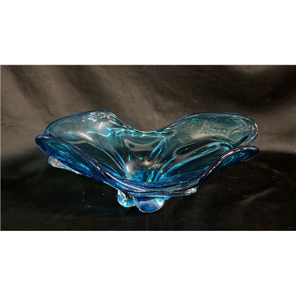 LARGE BLUE ART GLASS CONSOLE BOWL 15.5" WIDE