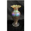 Image 1 : ART GLASS IRIDESCENT WEBBED DESIGN RUFFLED TOP VASE  11" TALL