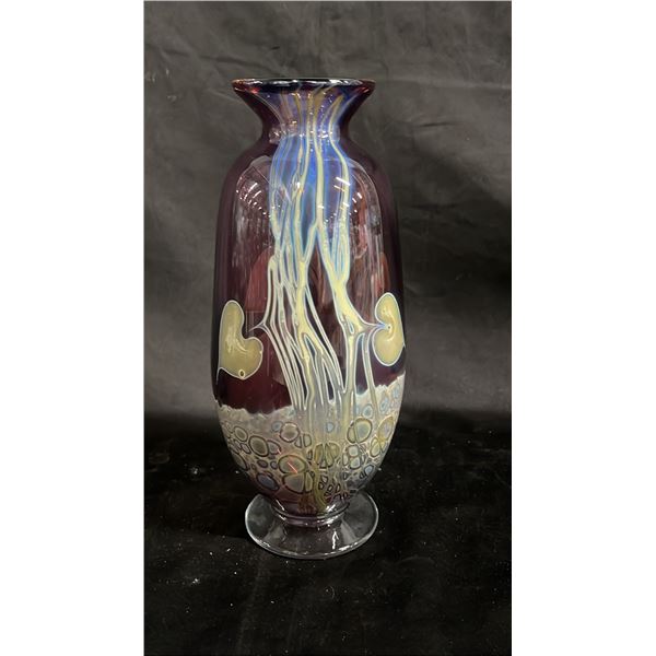 AUBERGINE ART GLASS VASE WITH SIGNATURE 11" TALL