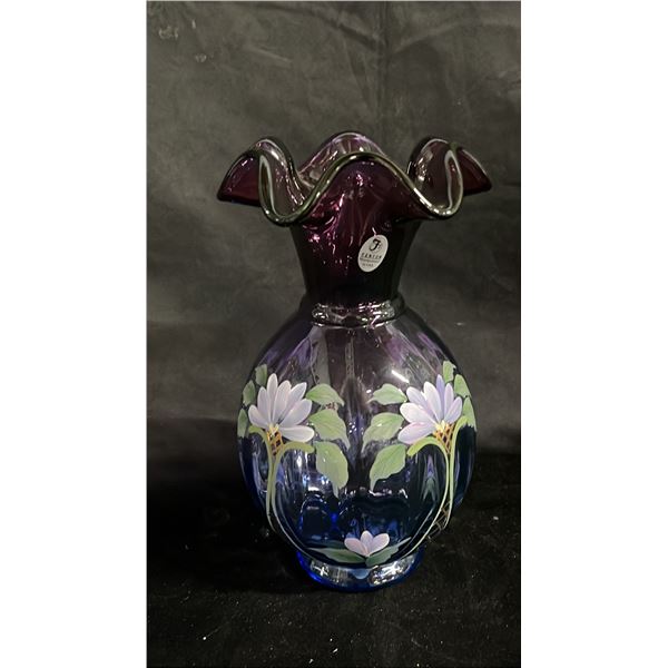 FENTON "HONOR COLLECTION" PURPLE HANDPAINTED VASE 9" TALL