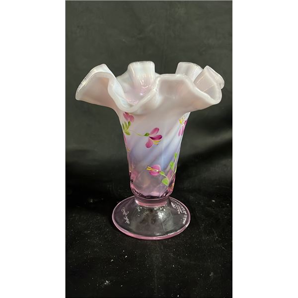 FENTON 100TH ANNIVERSARY PINK OPALESCENT GLASS VASE 6" TALL