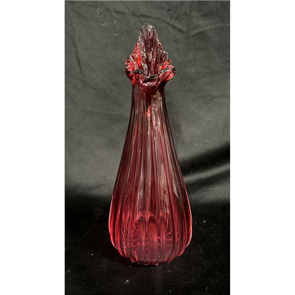 VINTAGE CRANBERRY GLASS SWUNG VASE 11.5" TALL