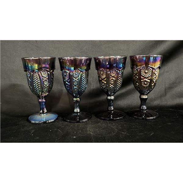 4 VINTAGE INDIANA HEIRLOOM AMETHYST CARNIVAL GLASS GOBLETS 6.5" TALL