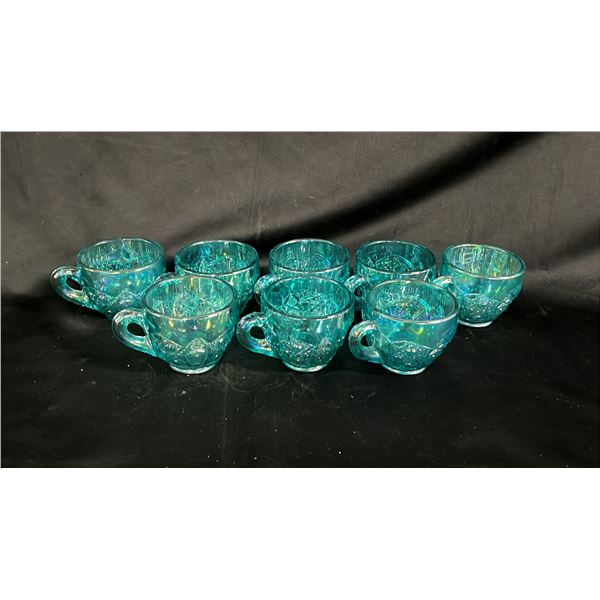 8 VINTAGE L.E. SMITH BLUE DAISY & BUTTON PATTERN PUNCH GLASSES 4" WIDE