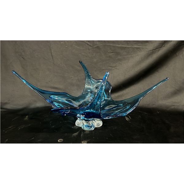 CHALET CANADA BLUE ART GLASS CENTERPIECE BOWL  22.5" WIDE