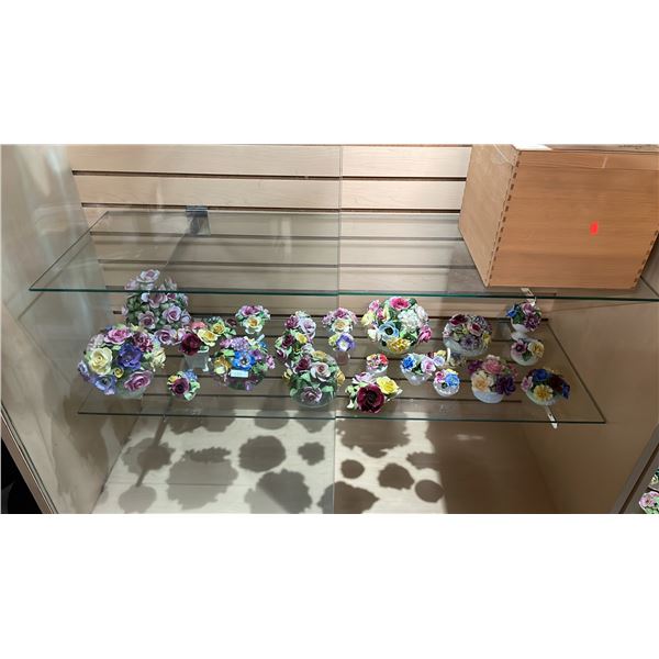 SHELF OF ASSORTED PORCELAIN FLORALS: DENTON, RADNER, ADDERLAY & MORE