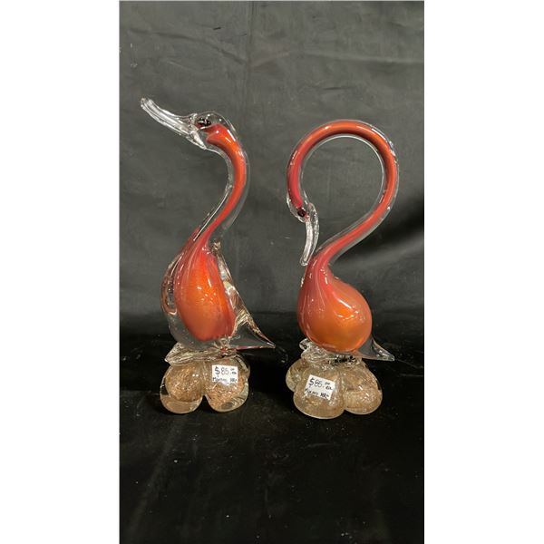 (2) VINTAGE MURANO ART GLASS SWAN FIGURINES 8" TALL
