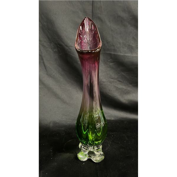 PINK TO GREEN ART GLASS VASE 14.5" TALL