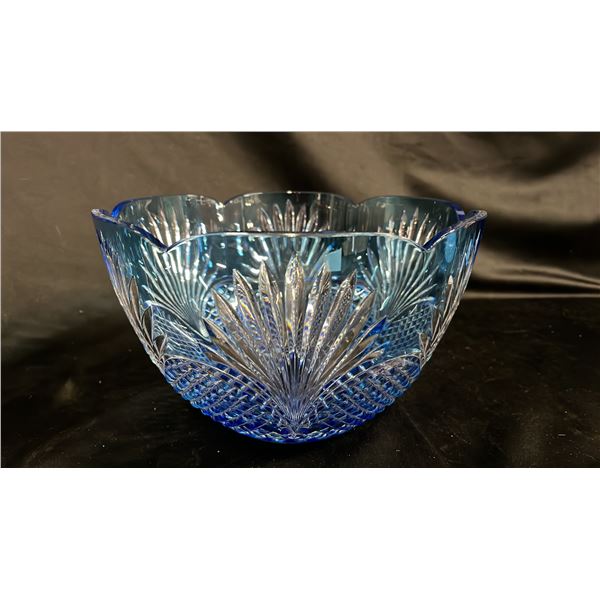 BLUE CUT-TO-CLEAR HUNGARIAN 24% LEAD CRYSTAL BOWL 9" WIDE