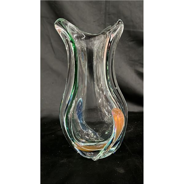 MULTI-COLOUR MID-CENTURY ART GLASS VASE 10.5" TALL