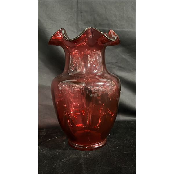 CRANBERRY GLASS RUFFLE TOP BOUQUET VASE 10" TALL