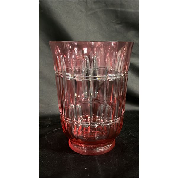 CRANBERRY CUT-TO-CLEAR BOHEMIAN GLASS VASE 8" TALL