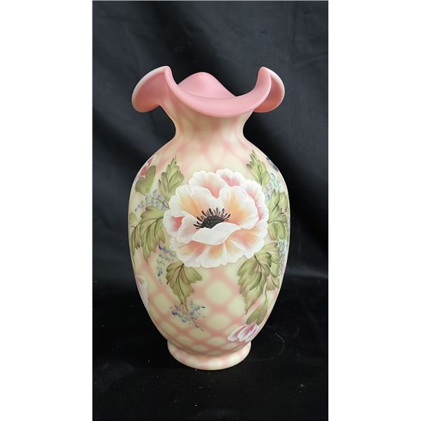 FENTON BURMESE DIAMOND OPTIC VASE: FROM THE CENTENNIAL COLLECTION 10" TALL
