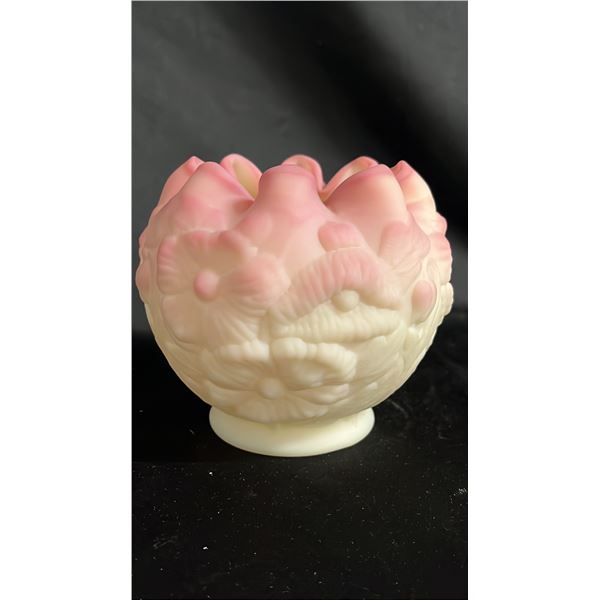 FENTON BURMESE POPPIES ROSE BOWL VASE 5" WIDE