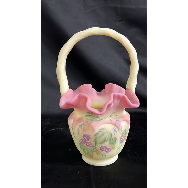 FENTON BURMESE OPEN HEART ARCHES BASKET 8" TALL