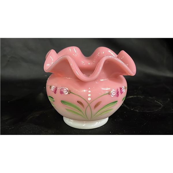 FENTON ROSALINE PINK HAND PAINTED ROSE BOWL: #929 5" WIDE