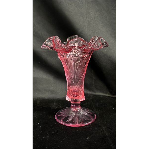 FENTON EMPRESS ROSE PINK RAISED RELIEF ART GLASS VASE  7" TALL