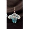 Image 2 : (2) FENTON BLUE OPALESCENT HOBNAIL GLASS BASKETS: LARGER IS 8"T
