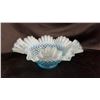 Image 1 : FENTON BLUE OPALESCENT HOBNAIL GLASS RUFFLE EDGED BOWL 10" WIDE