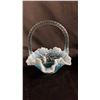 Image 1 : FENTON BLUE OPALESCENT GLASS RUFFLED EDGE BASKET 7"T