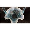 Image 2 : FENTON BLUE OPALESCENT GLASS RUFFLED EDGE BASKET 7"T