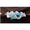 Image 1 : NORTHWOOD RUFFLES & RINGS BLUE OPALESCENT 3-FOOTED BOWL 9"W