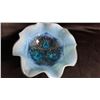 Image 2 : NORTHWOOD RUFFLES & RINGS BLUE OPALESCENT 3-FOOTED BOWL 9"W
