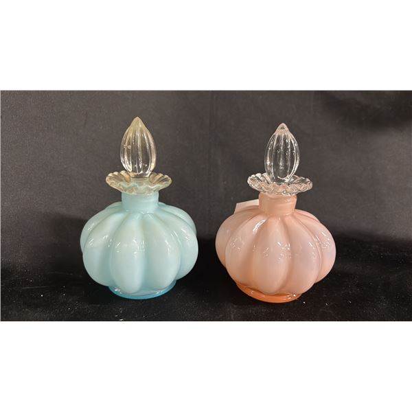 (2) FENTON MELON SHAPED GLASS PERFUME BOTTLES: 5.75" TALL