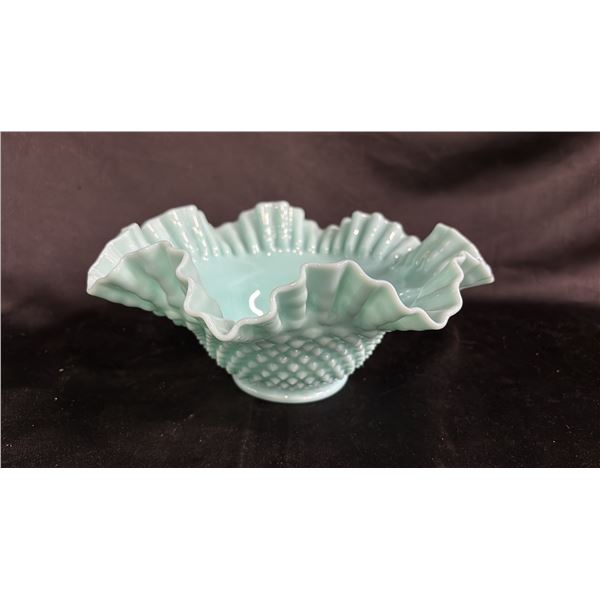 FENTON TURQUOISE HOBNAIL GLASS BOWL: 10" DIAMETER