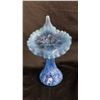 Image 1 : FENTON BLUE OPALESCENT "DAISY & FERN" JACK-IN-THE-PULPIT VASE: 11" TALL