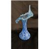 Image 2 : FENTON BLUE OPALESCENT "DAISY & FERN" JACK-IN-THE-PULPIT VASE: 11" TALL