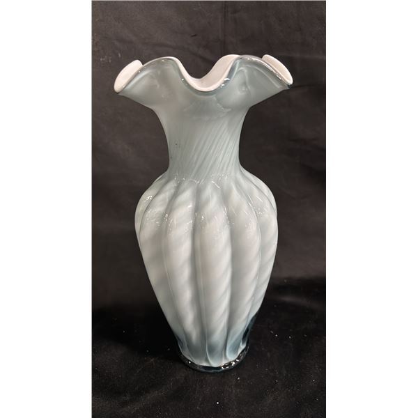 FENTON GREY & WHITE MELON SWIRL CASED GLASS VASE: 11" TALL