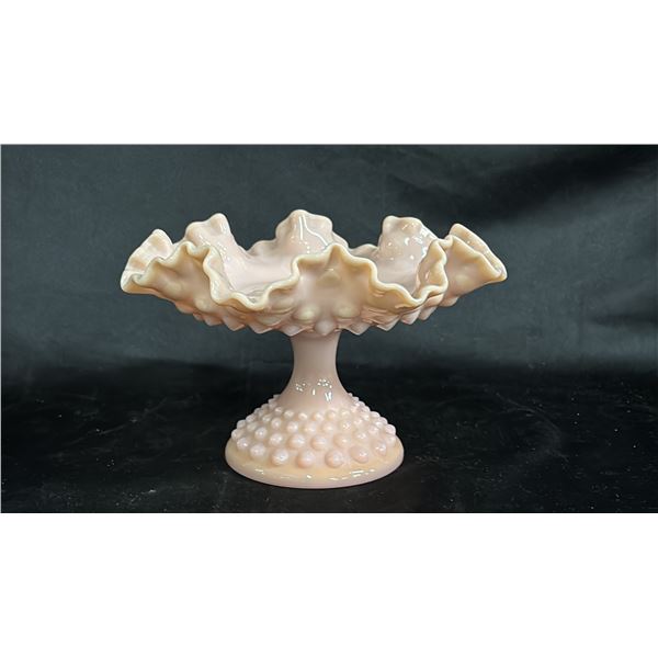 FENTON HOBNAIL ROSE PASTEL MILK GLASS COMPOTE:  6"T X 8" DIA.