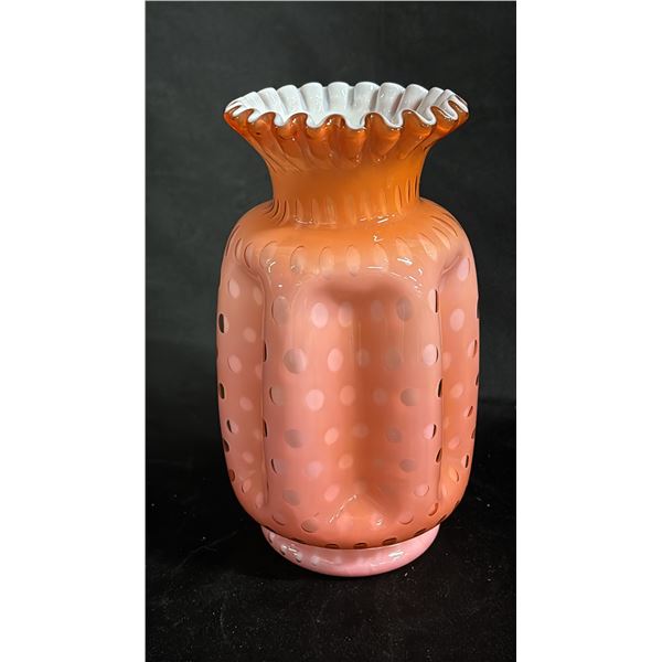 FENTON CORAL PINK BUBBLE OPTIC PINCHED VASE: 8.5" TALL