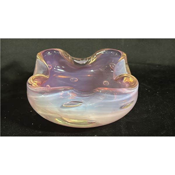 PINK OPALINE AIR BUBBLE ART GLASS BOWL: 7" WIDE