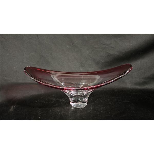 CHALET CANADA CRANBERRY ART GLASS CONSOLE BOWL: 14" WIDE