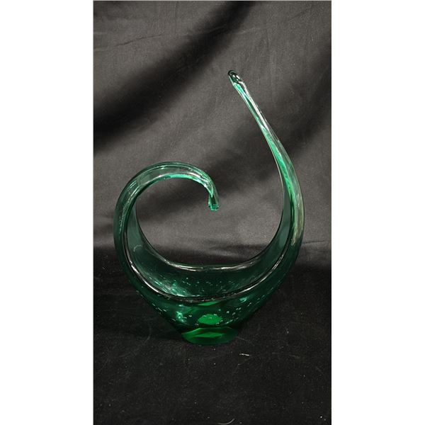 VINTAGE ALTAGLASS CANADA GREEN ART GLASS CENTERPIECE BOWL: 10" TALL