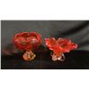 Image 1 : (2) ORANGE ART GLASS PEDESTAL BOWLS: LARGER ONE IS 6" TALL