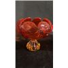Image 2 : (2) ORANGE ART GLASS PEDESTAL BOWLS: LARGER ONE IS 6" TALL
